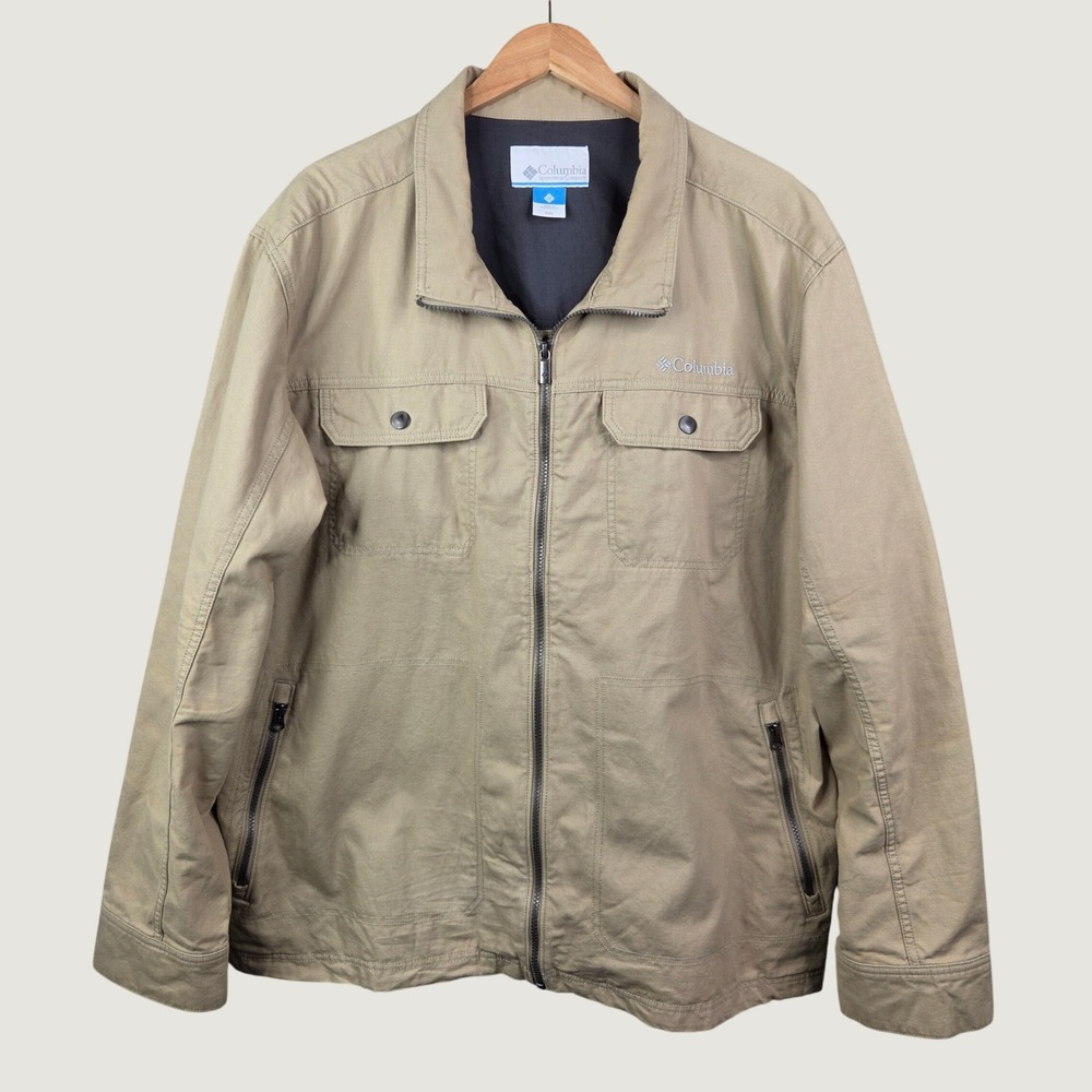 Columbia Field Jacket Mens XXL Tan Khaki Cotton Canvas Utility Full Zip XM0037